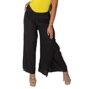 Black Solid Flared Cotton Pant
